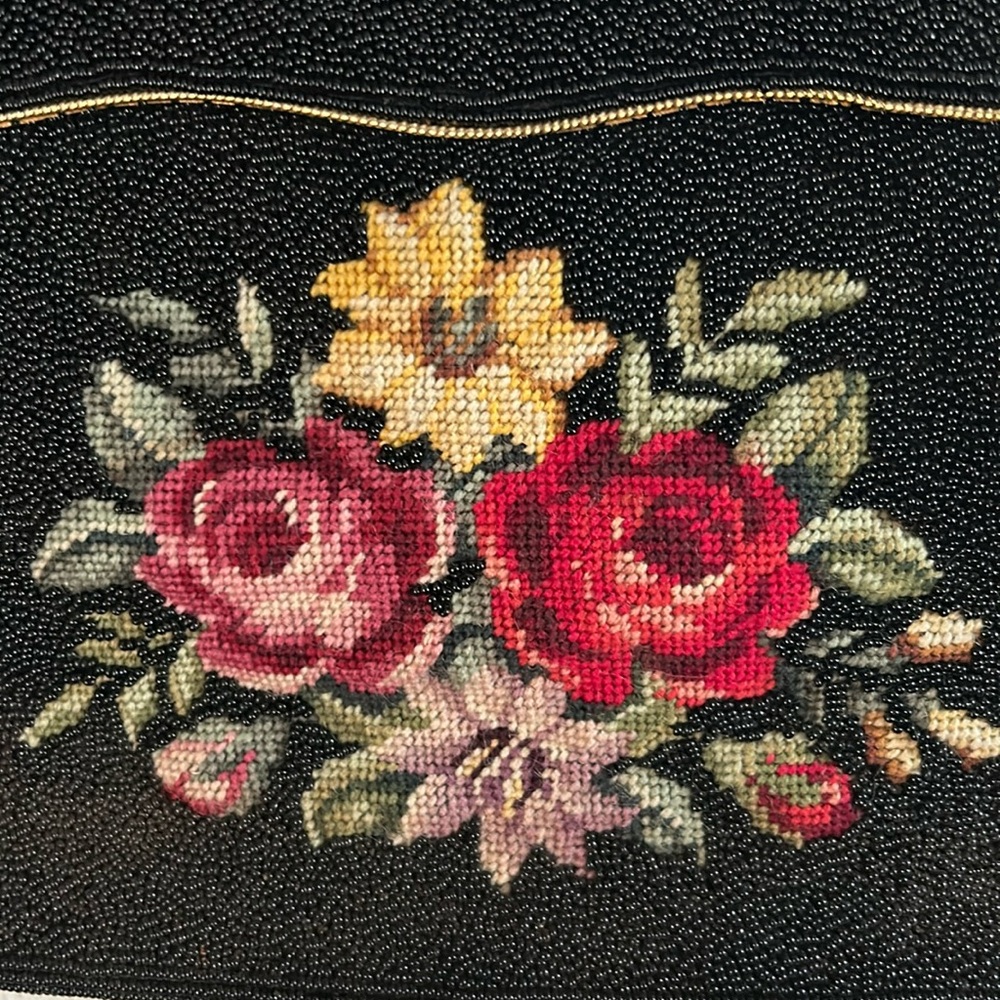 Vintage Hand Beaded Floral Needlepoint Handbag - Picture 5 of 13